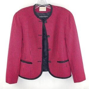 Pendleton 100% Virgin Wool Checked Pink Black Vintage Preppy Blazer Sz 8
